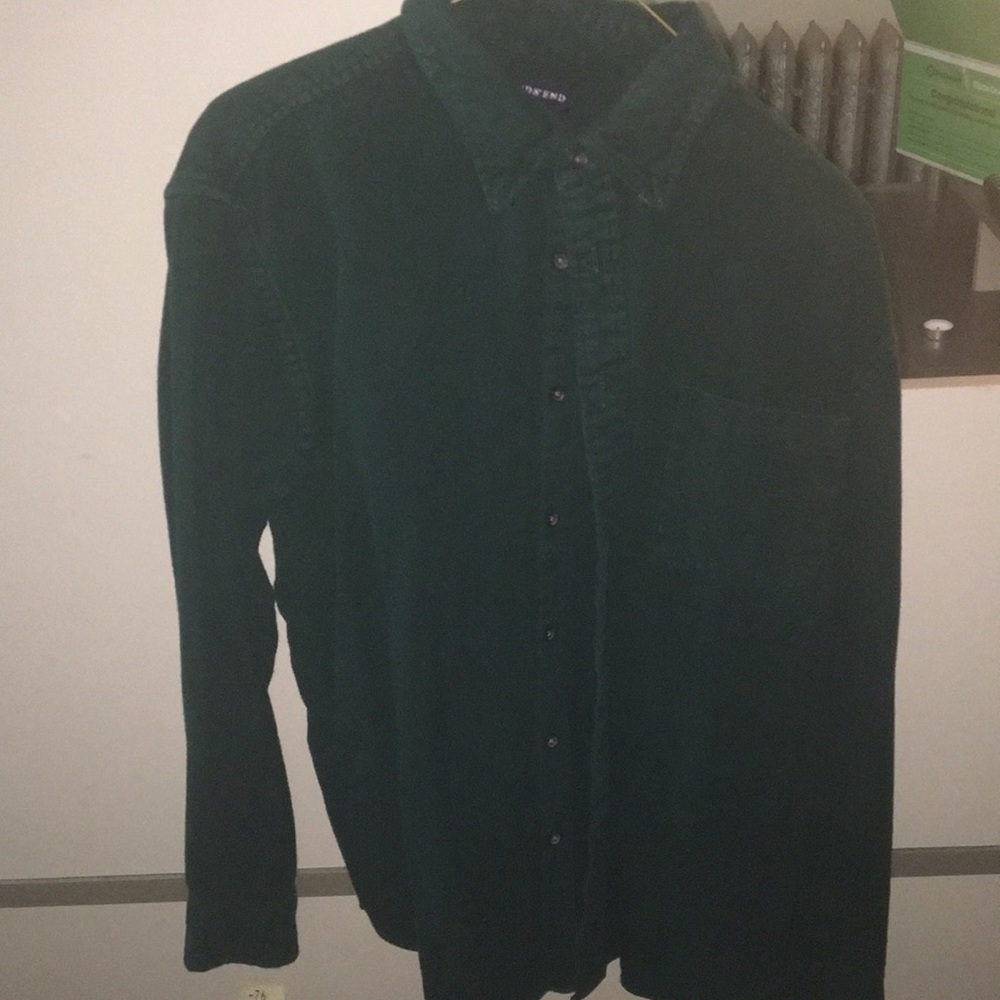 Lands end large button down flannel  dark green